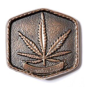 Acapulco Gold Vintage Marijana Pot Leaf Brass Belt Buckle - 2-1/2" x 2-1/2"